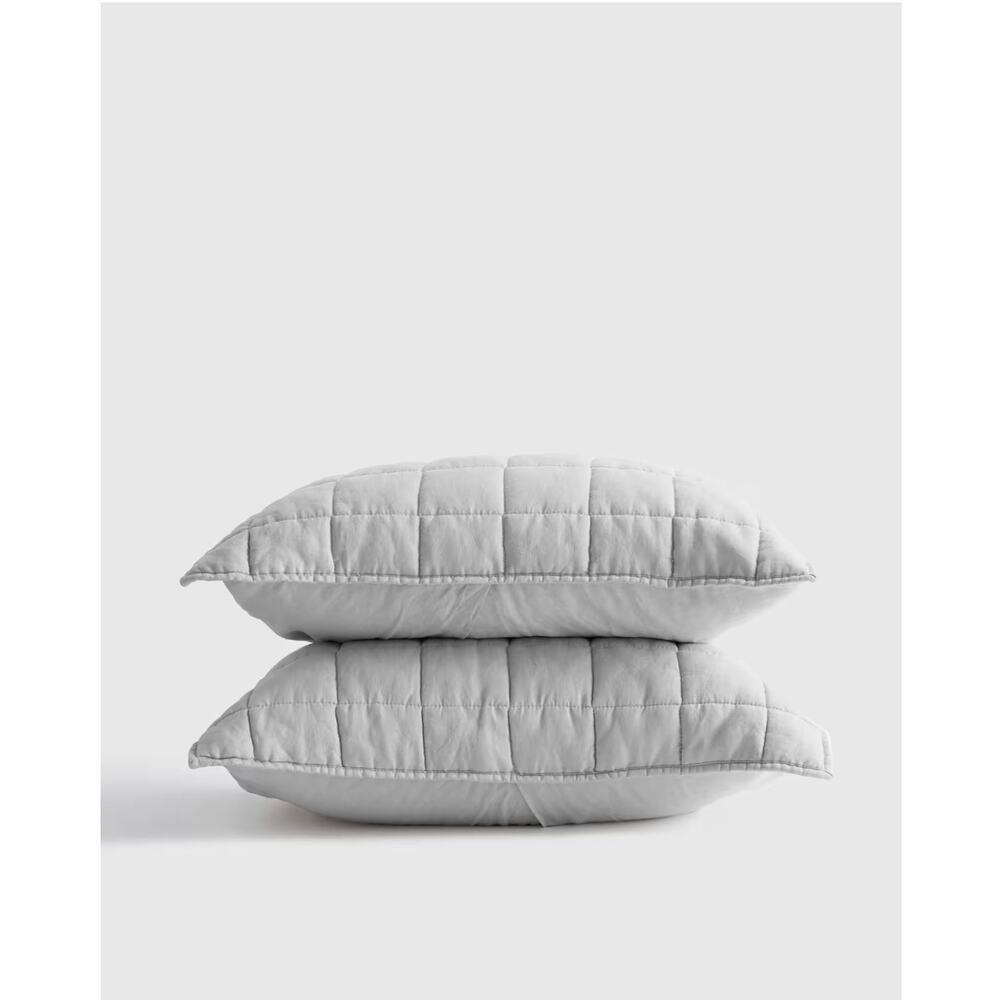 NWOT Quince European Linen Box Quilted Sham Set Light Grey Standard